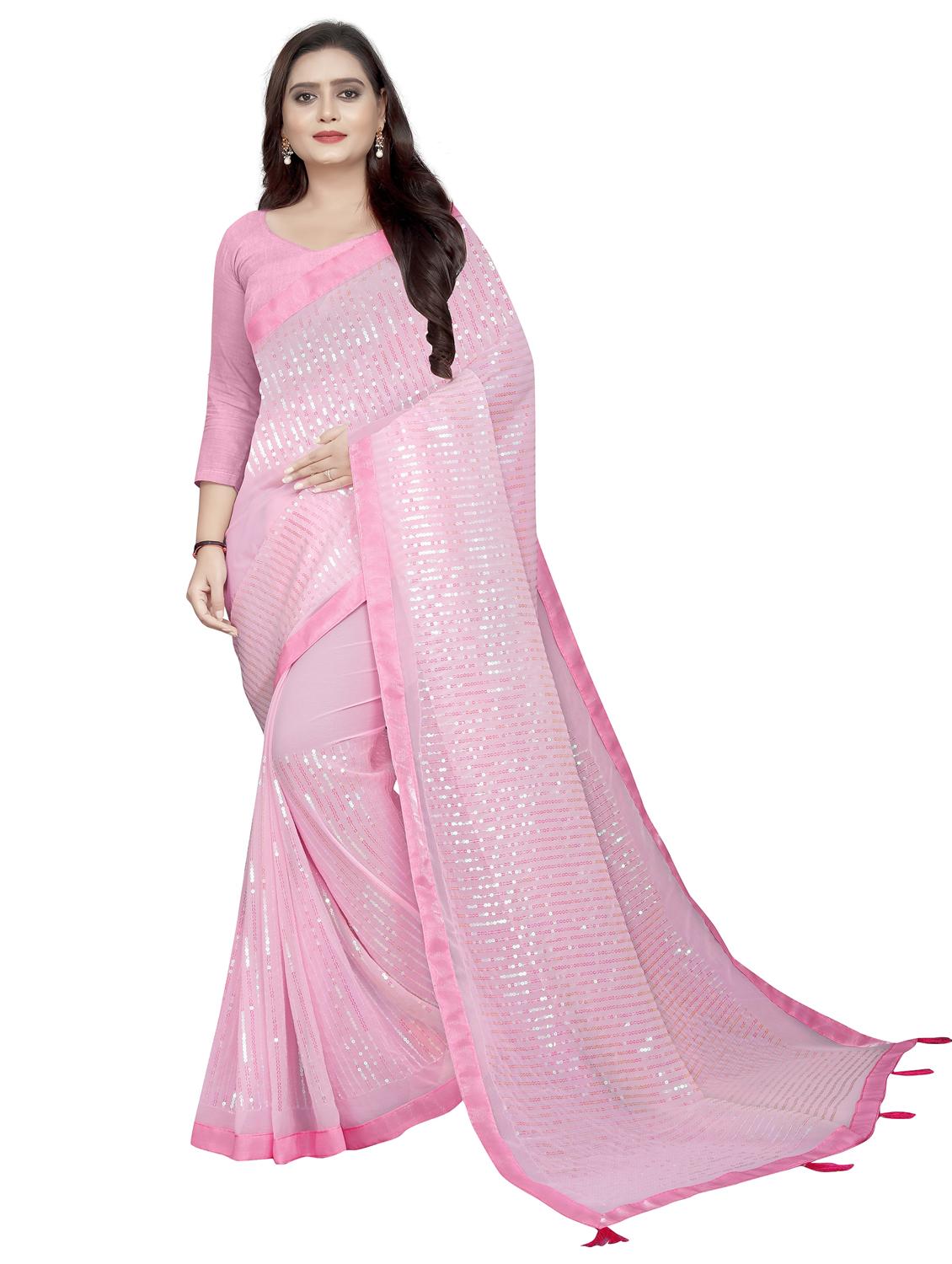 women solid with work embellished saree with blouse - 22060411 -  Zoom Image - 0