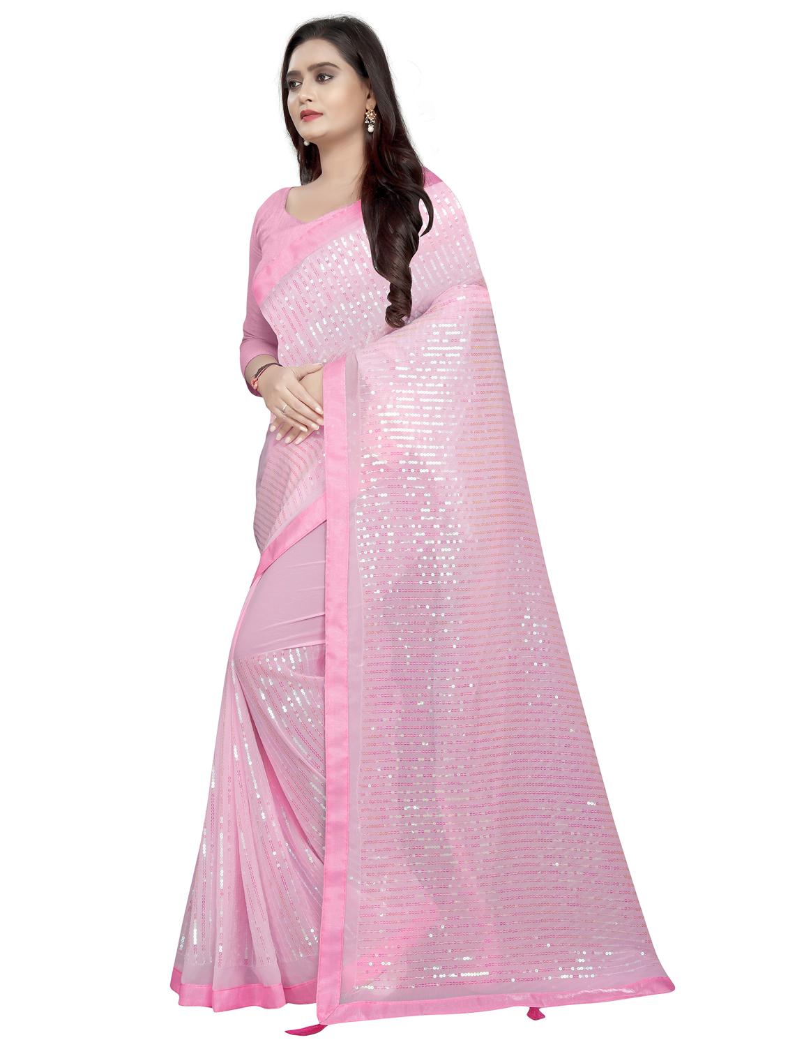 women solid with work embellished saree with blouse - 22060411 -  Standard Image - 1