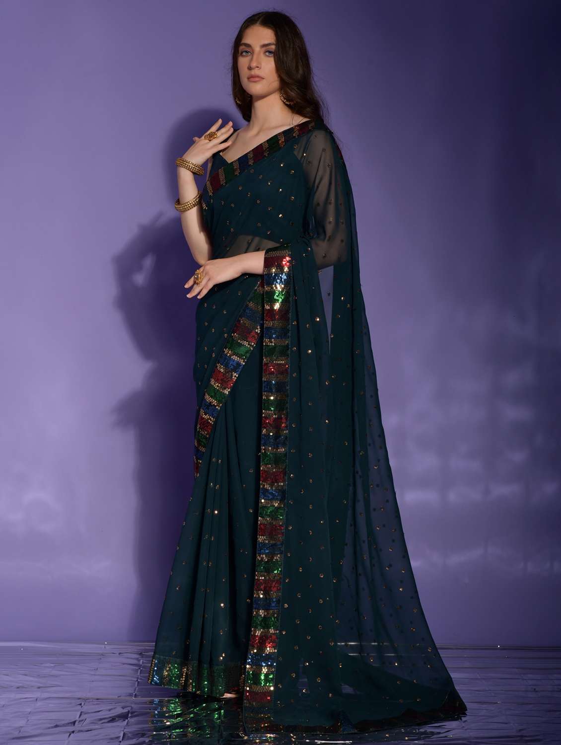 women solid with work embellished saree with blouse - 22060506 -  Standard Image - 1