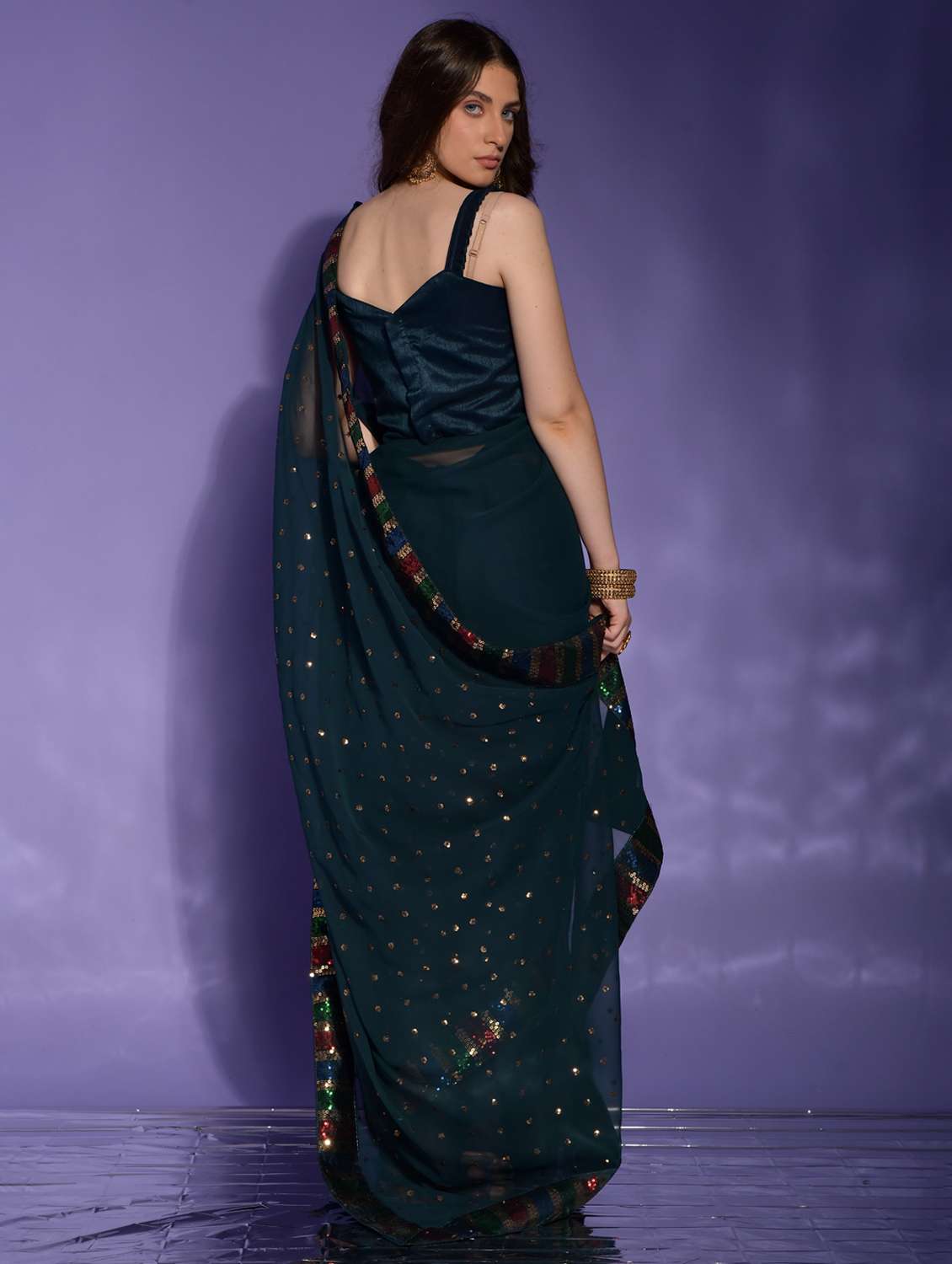 Women Solid With Work Embellished Saree With Blouse