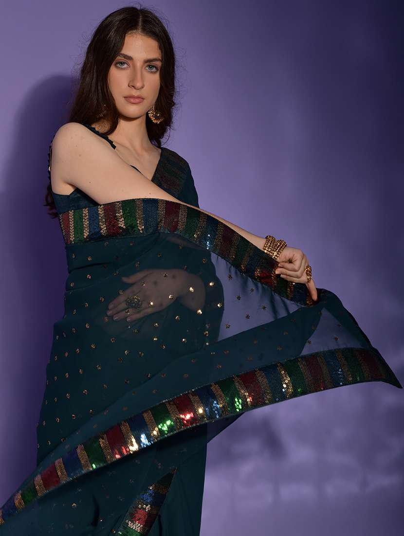 Women Solid With Work Embellished Saree With Blouse