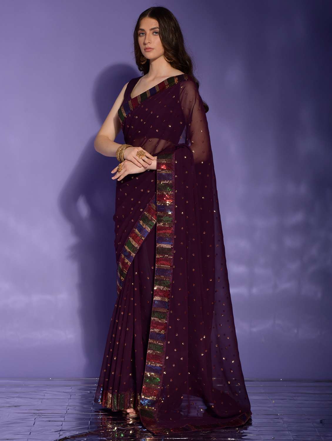 women solid with work embellished saree with blouse - 22060507 -  Standard Image - 1