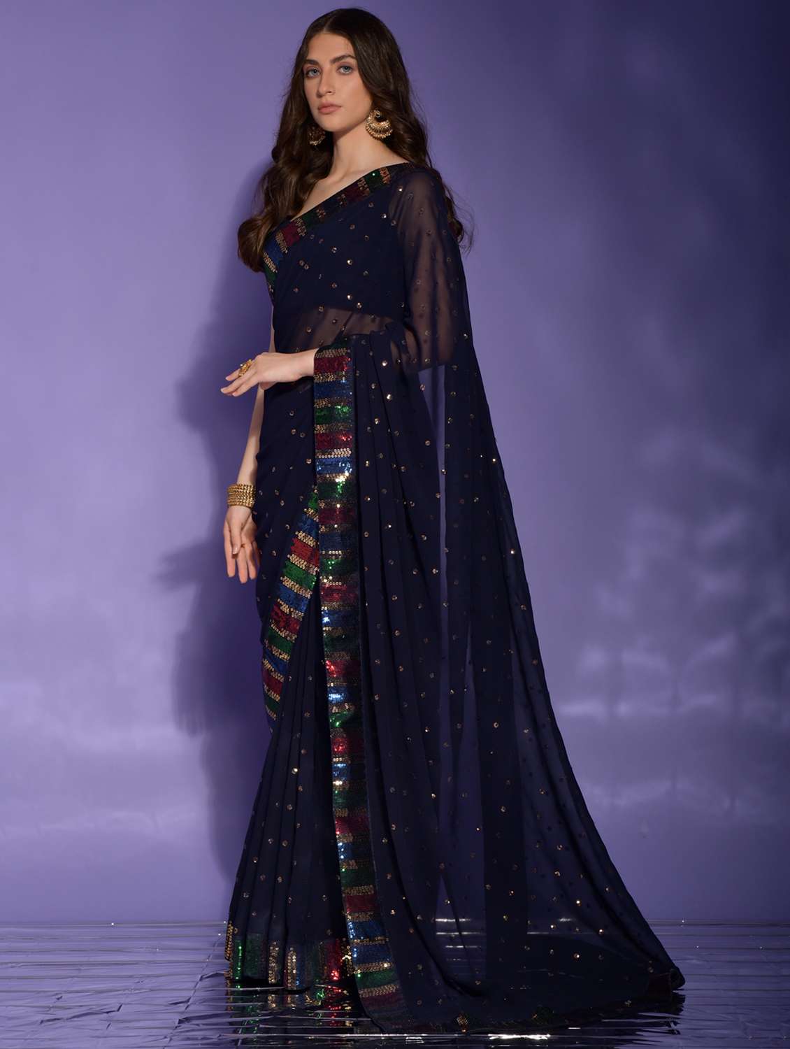 women solid with work embellished saree with blouse - 22060508 - Standard Image - 1