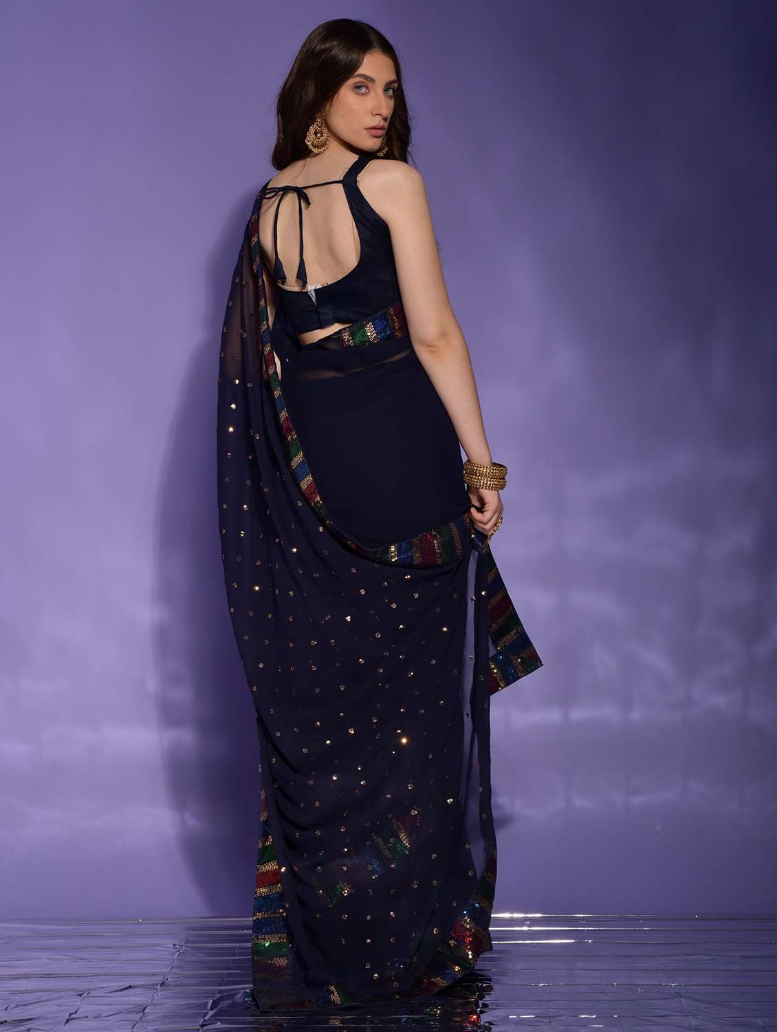 women solid with work embellished saree with blouse - 22060508 - Standard Image - 4