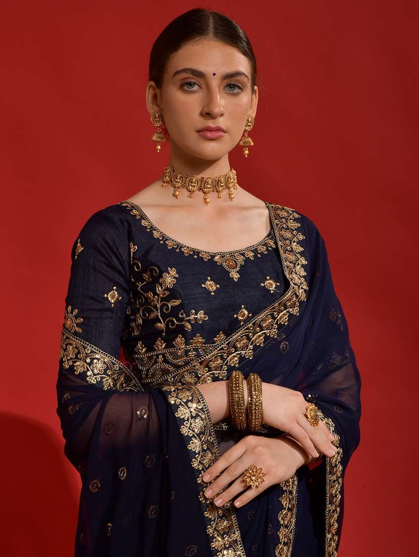 women solid with work embellished saree with blouse - 22060531 - Standard Image - 4