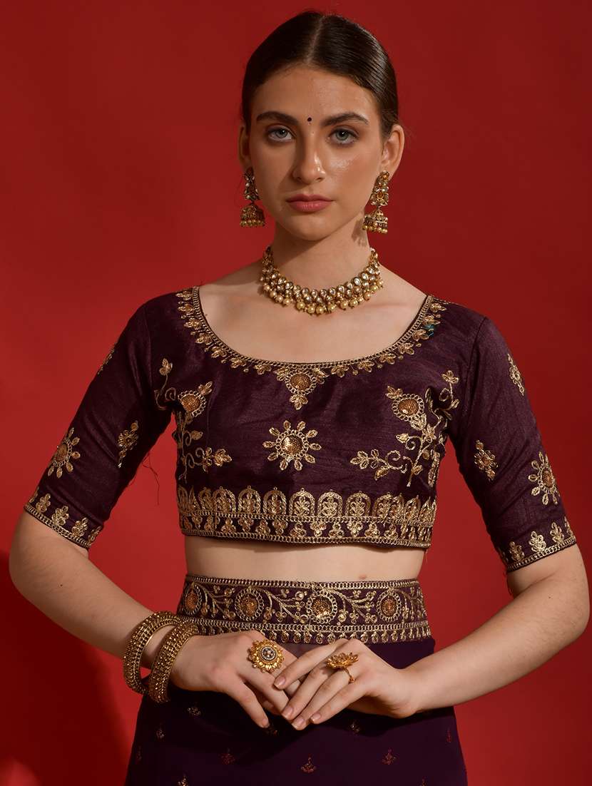 women solid with work embellished saree with blouse - 22060532 -  Standard Image - 4