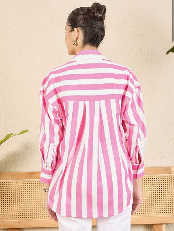 women striped collared long sleeve regular fit shirt - 22060547 -  Standard Image - 1