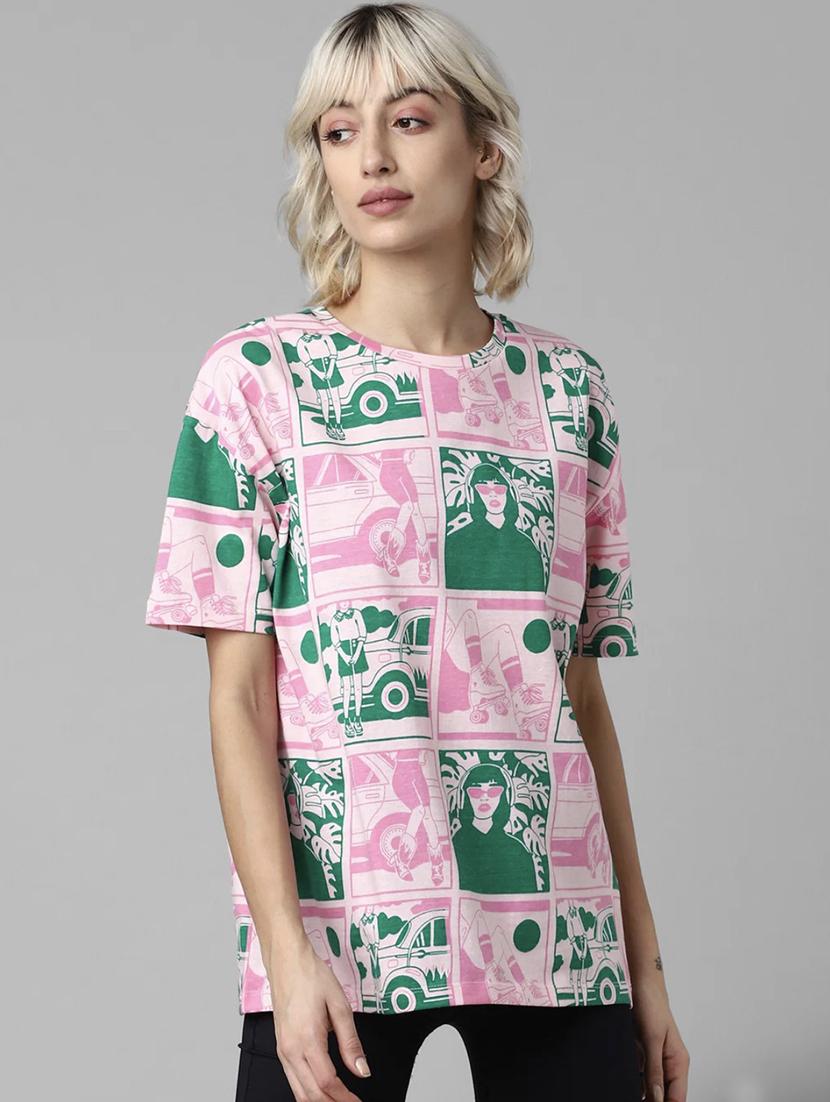 women printed short sleeve loose fit t-shirt - 22060556 - Standard Image - 1