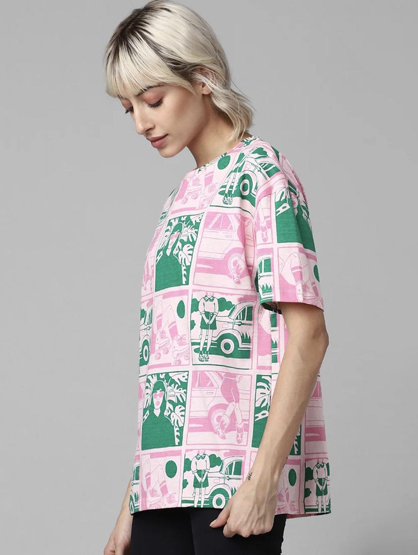 women printed short sleeve oversized t-shirt - 22060557 - Standard Image - 1