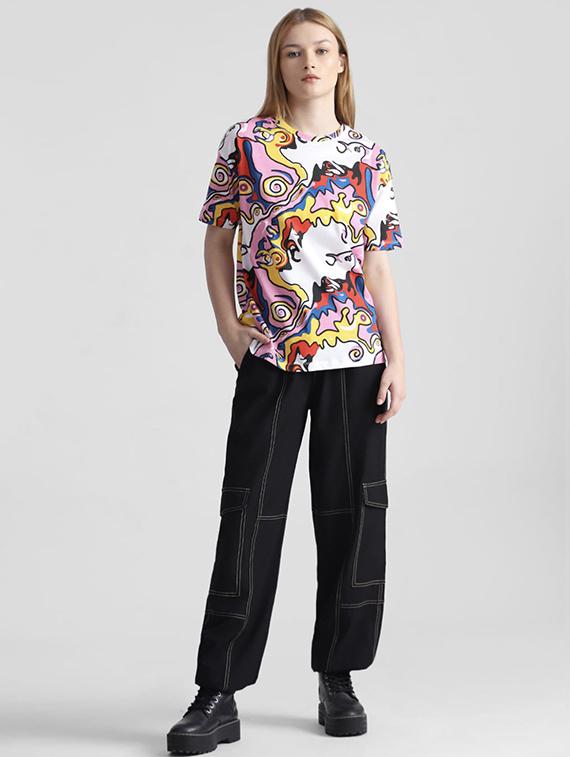 women printed short sleeve loose fit t-shirt - 22060559 - Standard Image - 1