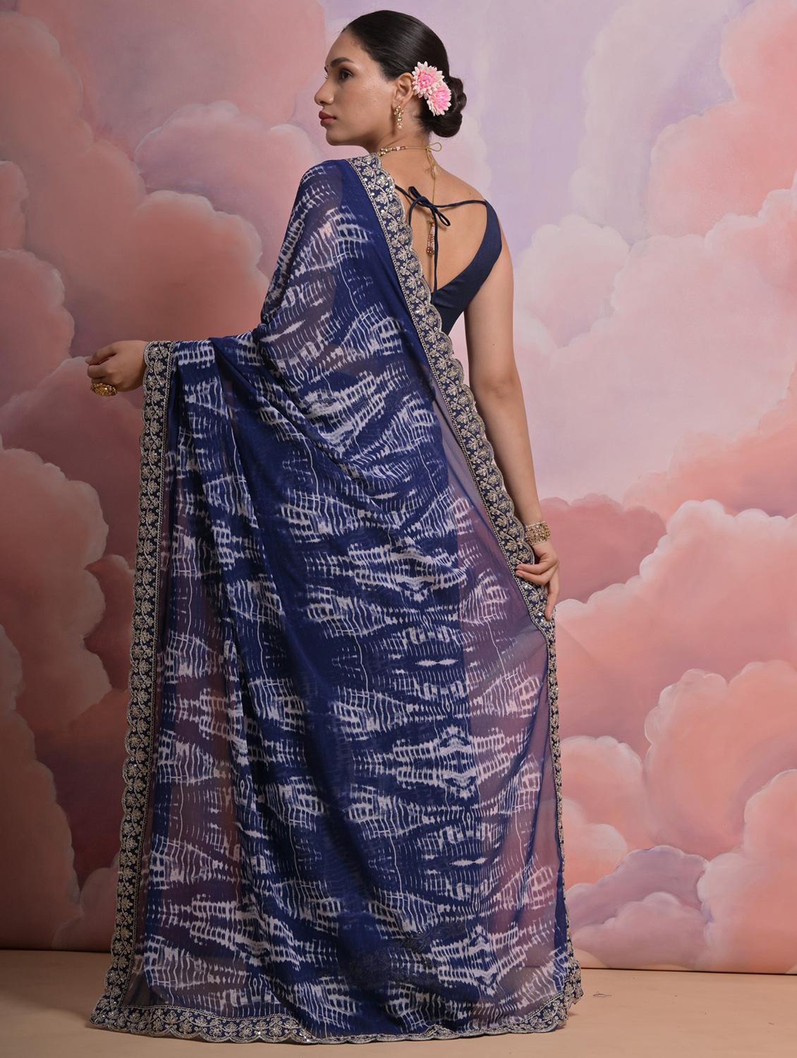 women printed embellished bordered saree with blouse - 22060564 - Standard Image - 1