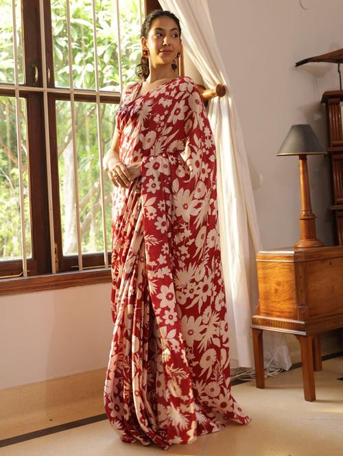 women floral printed saree with blouse - 22060589 - Standard Image - 0