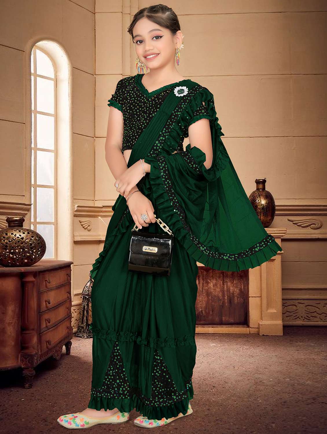 girls embellished ready to wear ruffle saree - 22060594 -  Zoom Image - 0