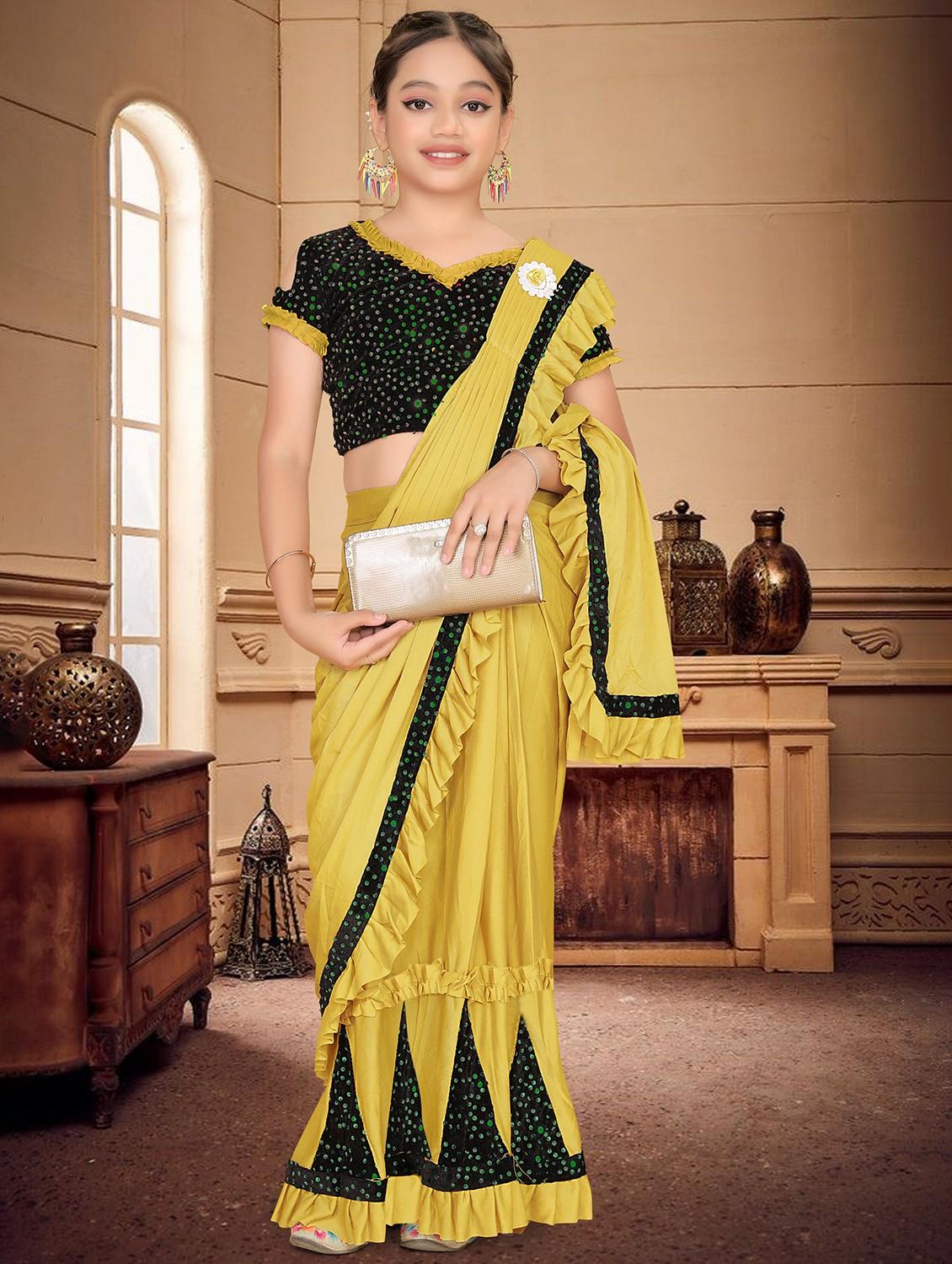 girls embellished ready to wear ruffle saree - 22060596 - Zoom Image - 0