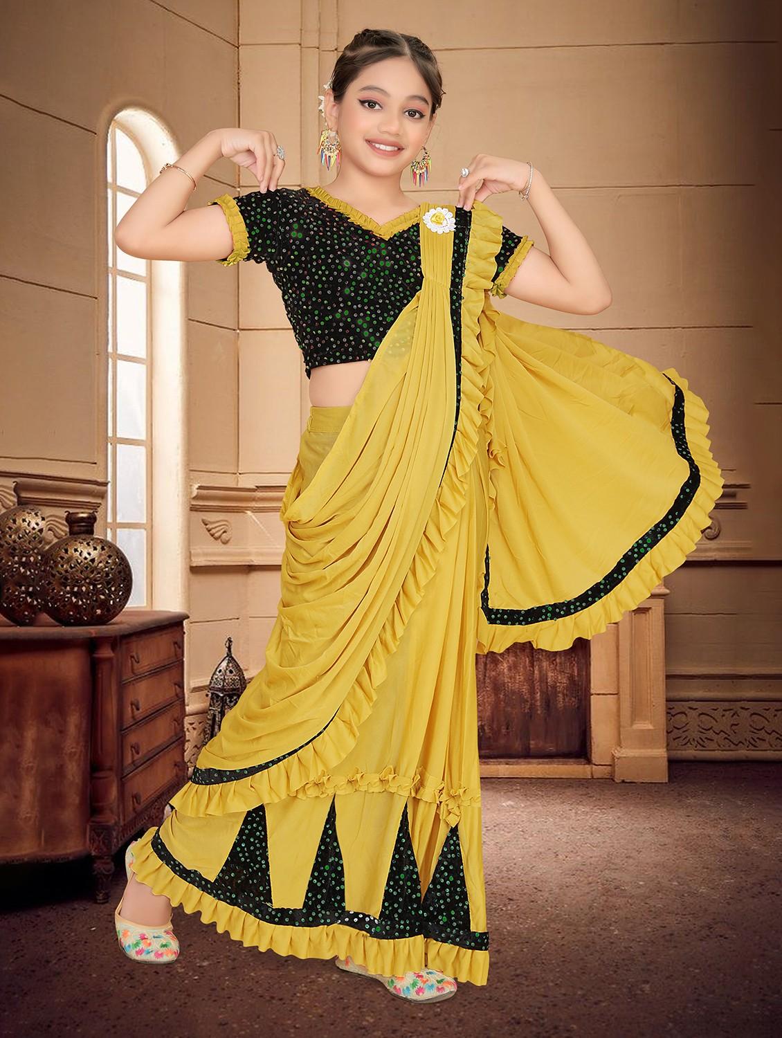 girls embellished ready to wear ruffle saree - 22060596 -  Standard Image - 1
