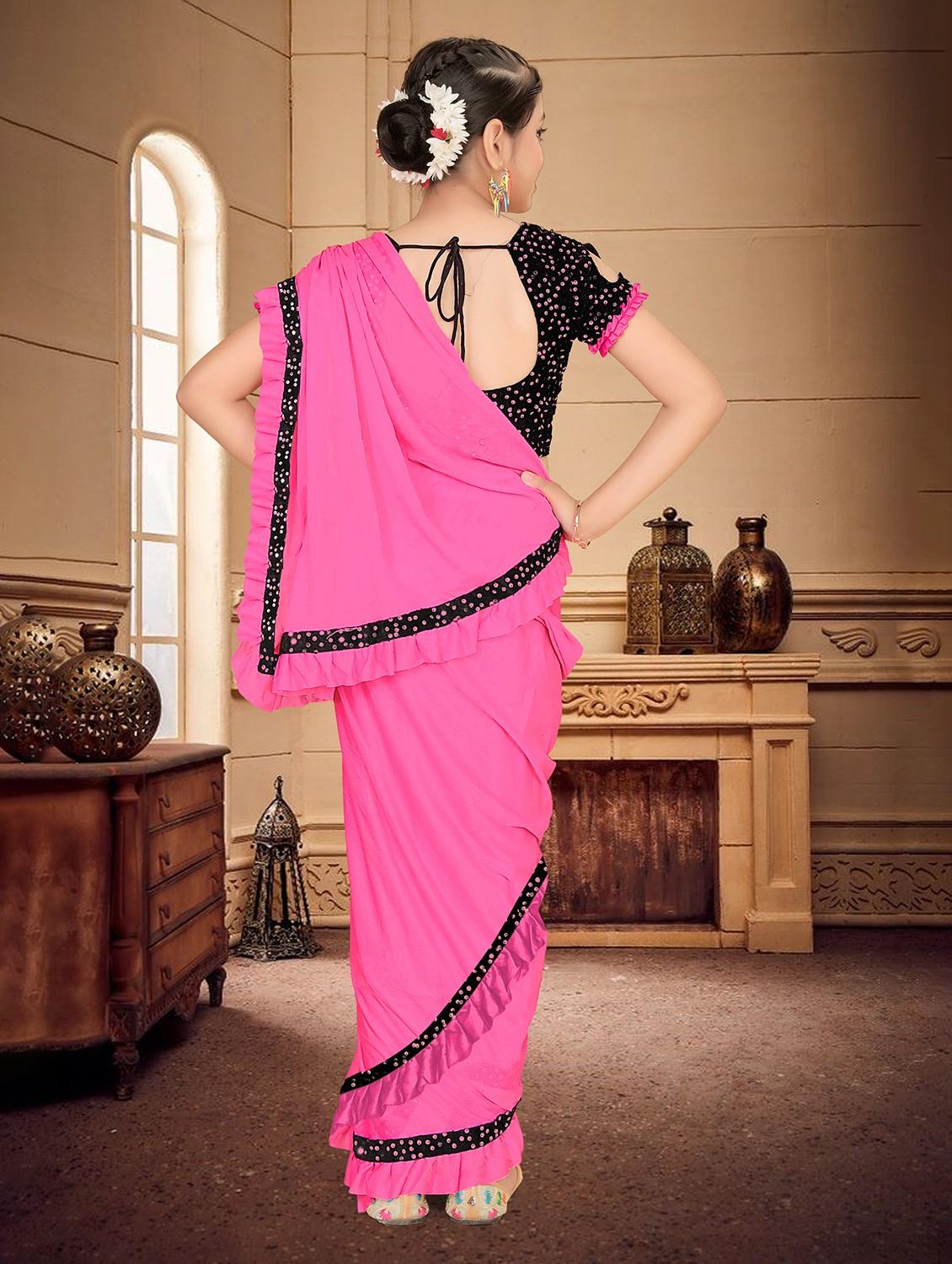 girls embellished ready to wear ruffle saree - 22060598 -  Standard Image - 1