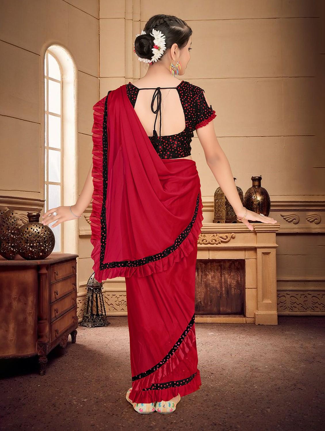 girls embellished ready to wear ruffle saree - 22060599 - Standard Image - 1
