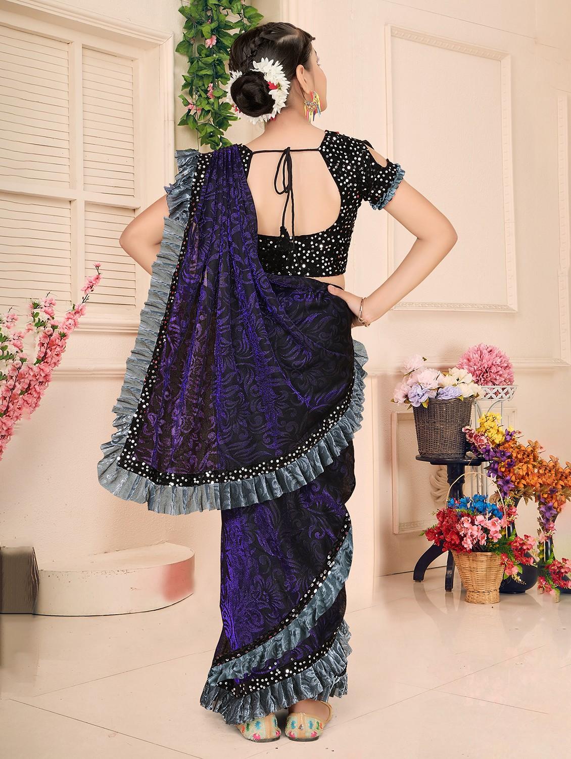 girls embellished ready to wear ruffle saree - 22060601 - Standard Image - 1