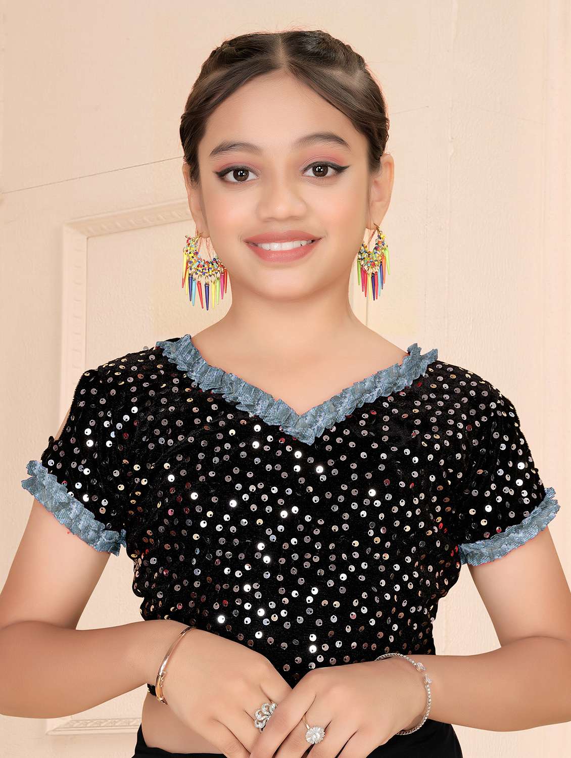 girls embellished ready to wear ruffle saree - 22060602 -  Standard Image - 1