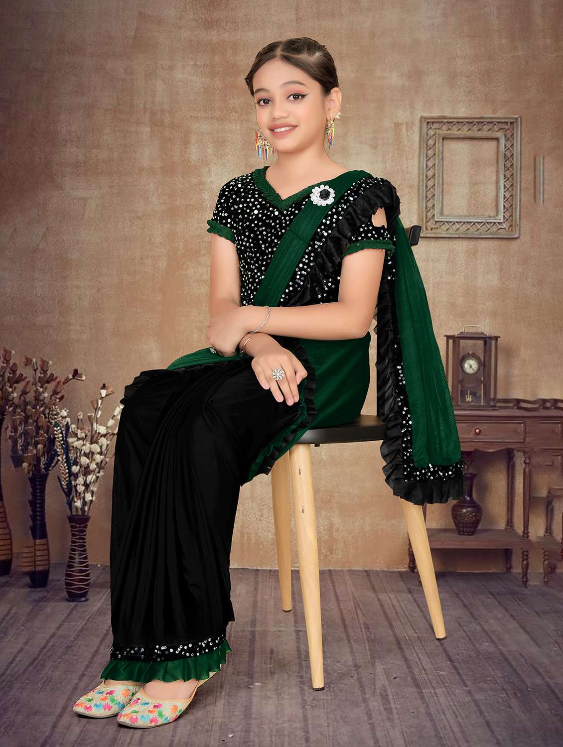 girls embellished ready to wear ruffle saree - 22060604 -  Standard Image - 1