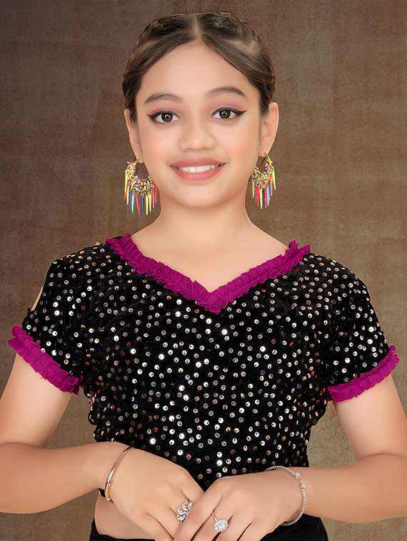 girls embellished ready to wear ruffle saree - 22060605 - Standard Image - 1