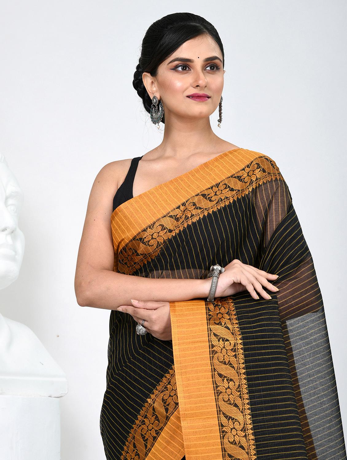 women striped tant saree - 22060661 - Standard Image - 4