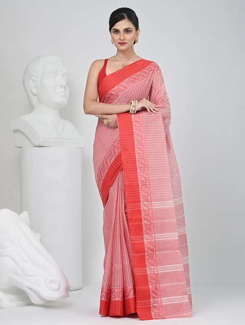 women striped tant saree - 22060664 -  Standard Image - 0