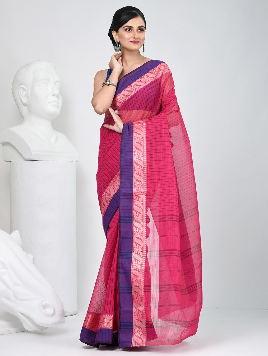 women striped tant saree - 22060665 -  Standard Image - 1