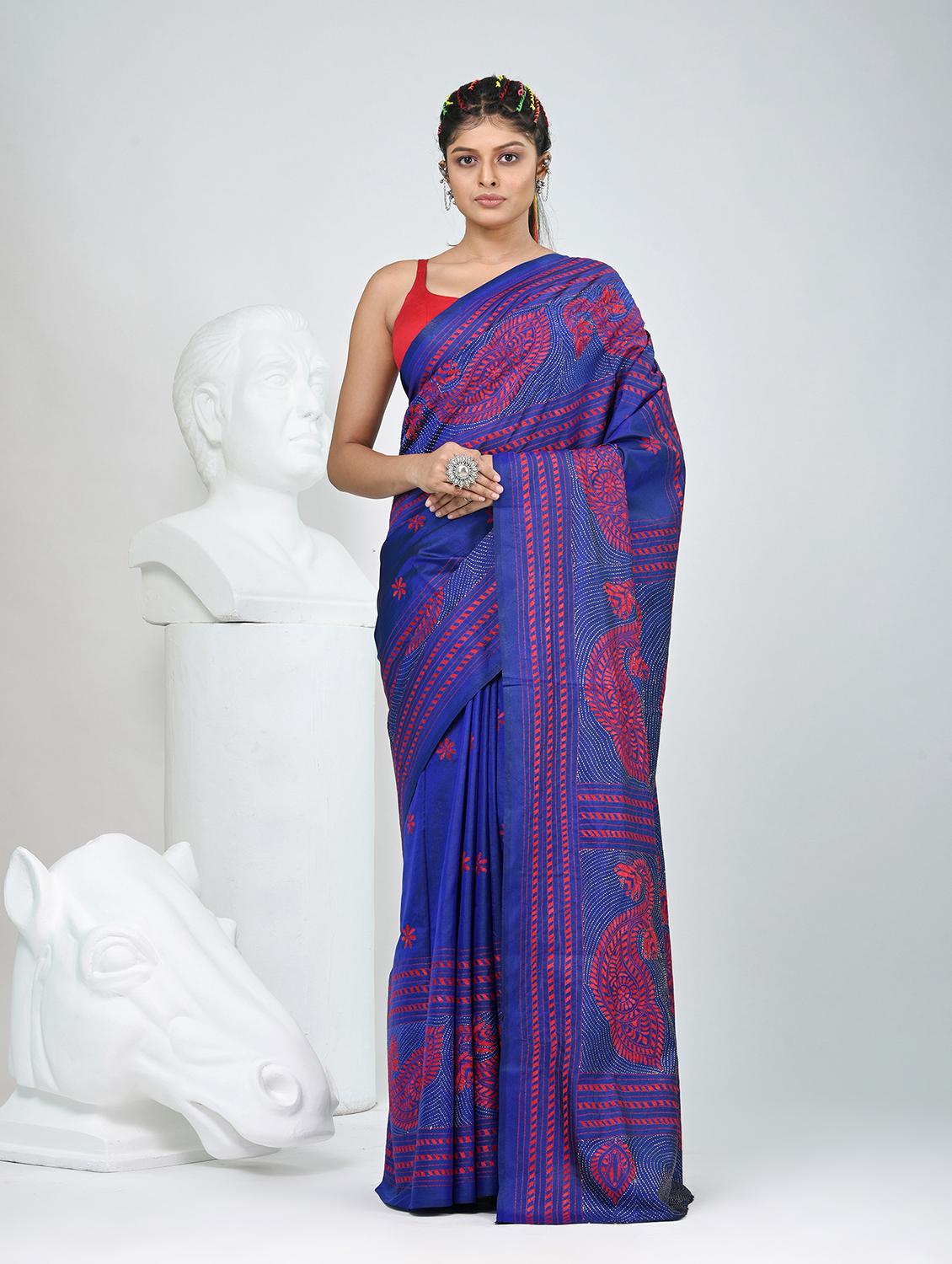 women solid with work handloom saree with blouse - 22060720 - Zoom Image - 0