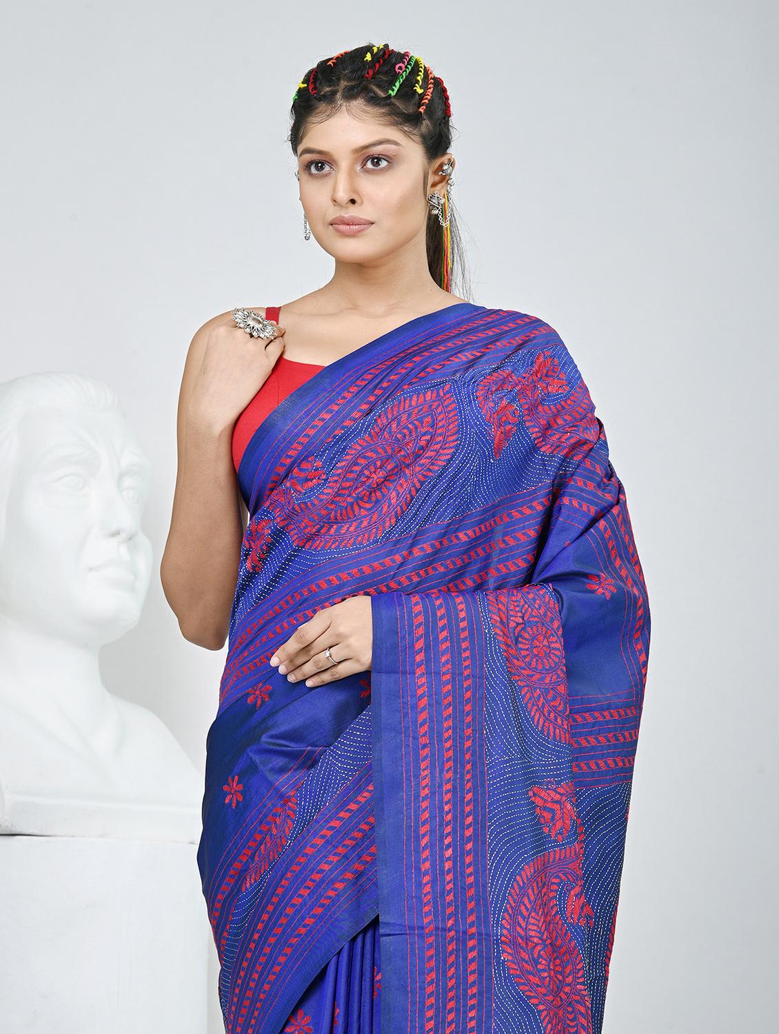 women solid with work handloom saree with blouse - 22060720 - Standard Image - 1