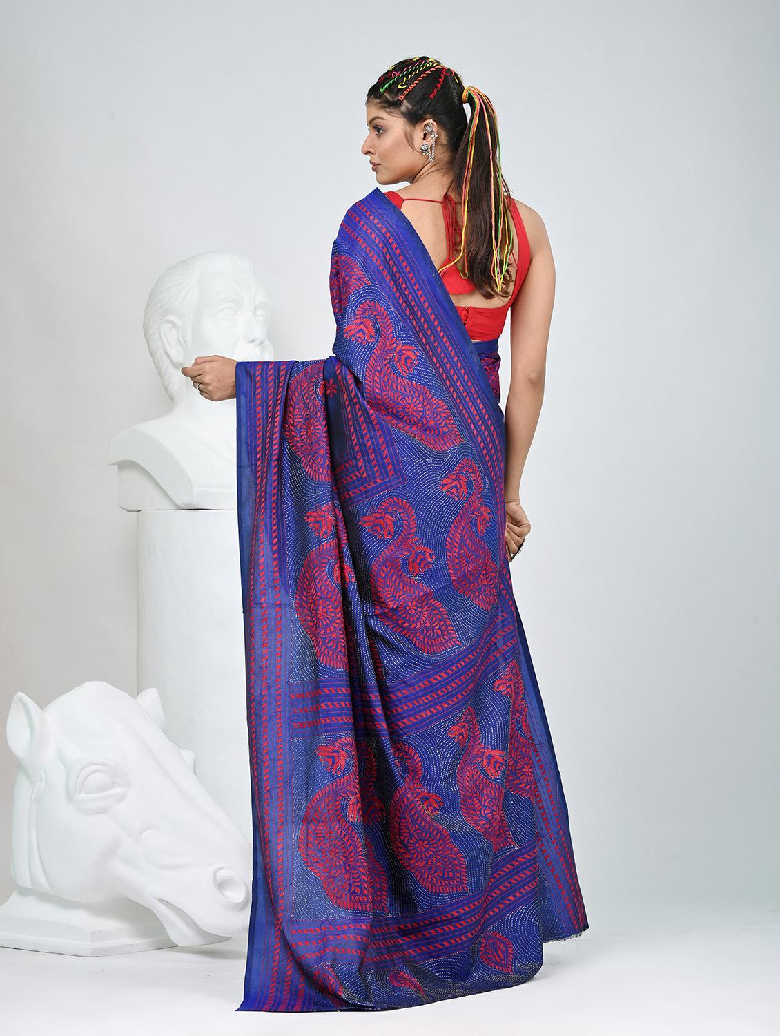 women solid with work handloom saree with blouse - 22060720 - Standard Image - 4