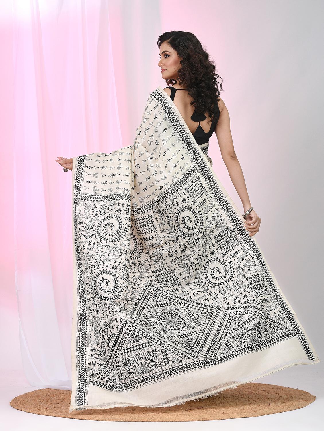 women solid with work handloom saree with blouse - 22060721 - Standard Image - 4