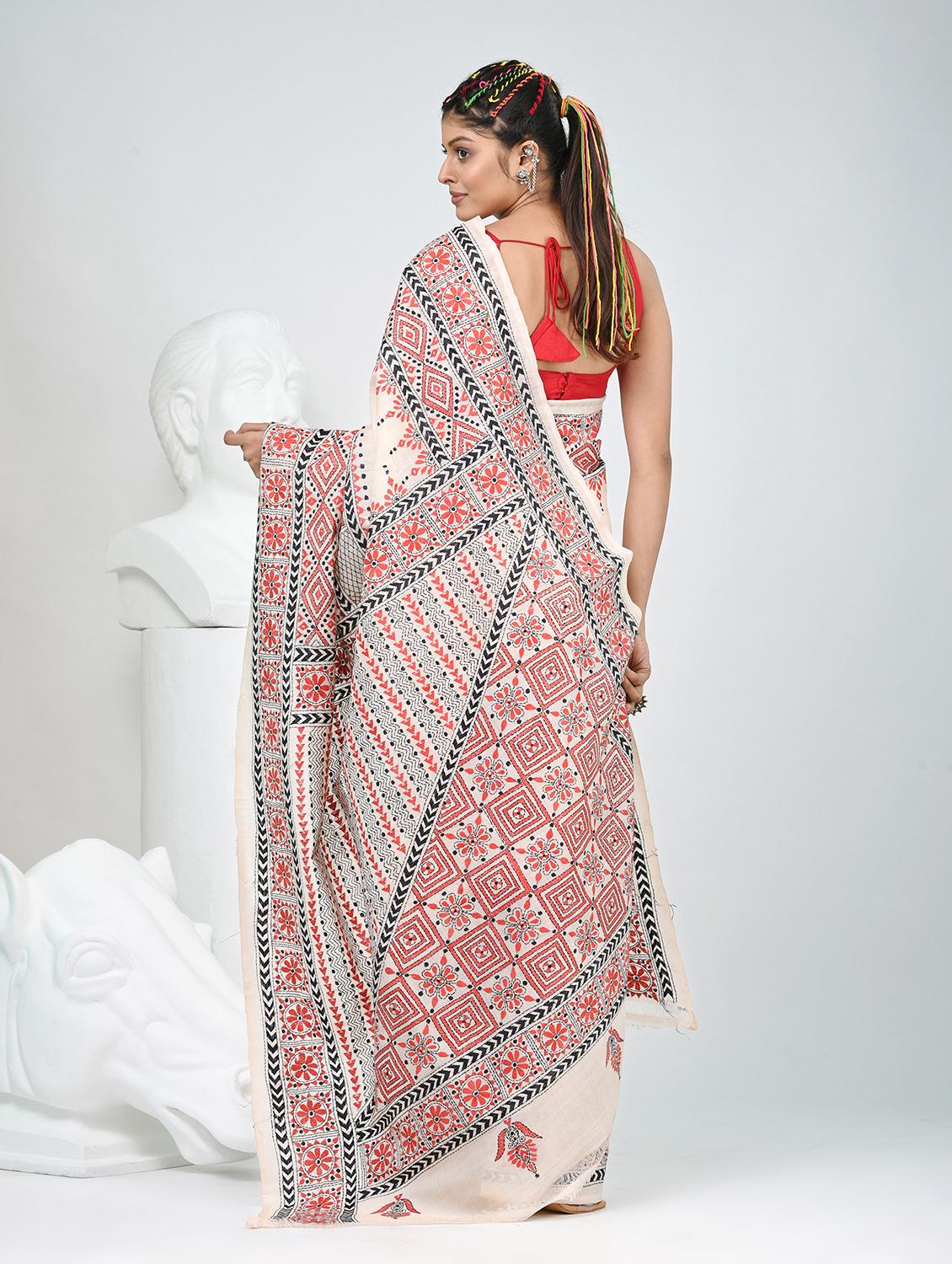 women solid with work handloom saree with blouse - 22060722 - Standard Image - 4