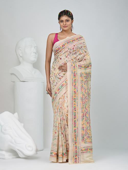 women solid with work handloom saree with blouse - 22060723 - Standard Image - 0