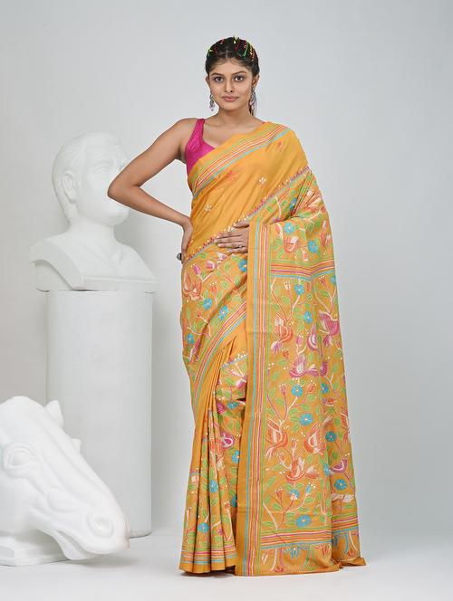 women solid with work handloom saree with blouse - 22060724 - Standard Image - 0