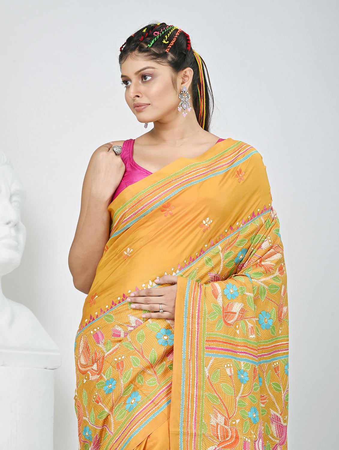 women solid with work handloom saree with blouse - 22060724 - Standard Image - 1