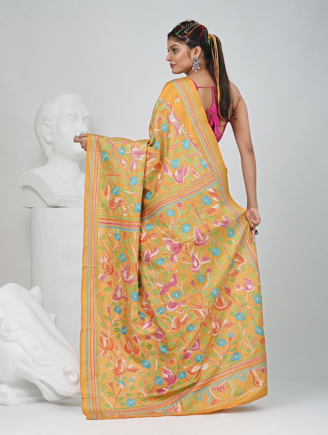 women solid with work handloom saree with blouse - 22060724 - Standard Image - 4