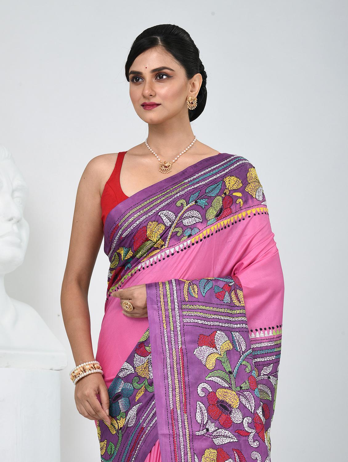 women solid with work handloom saree with blouse - 22060730 - Standard Image - 1
