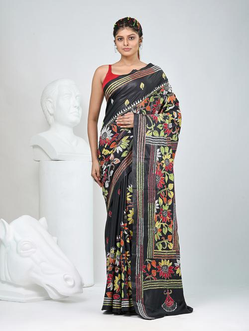 women solid with work handloom saree with blouse - 22060731 - Standard Image - 0