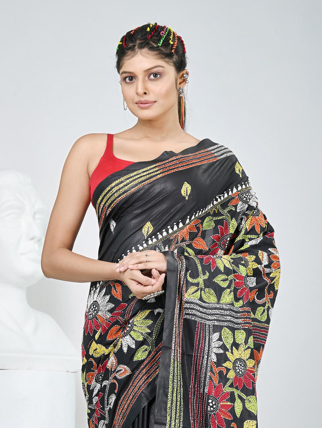 women solid with work handloom saree with blouse - 22060731 -  Standard Image - 1