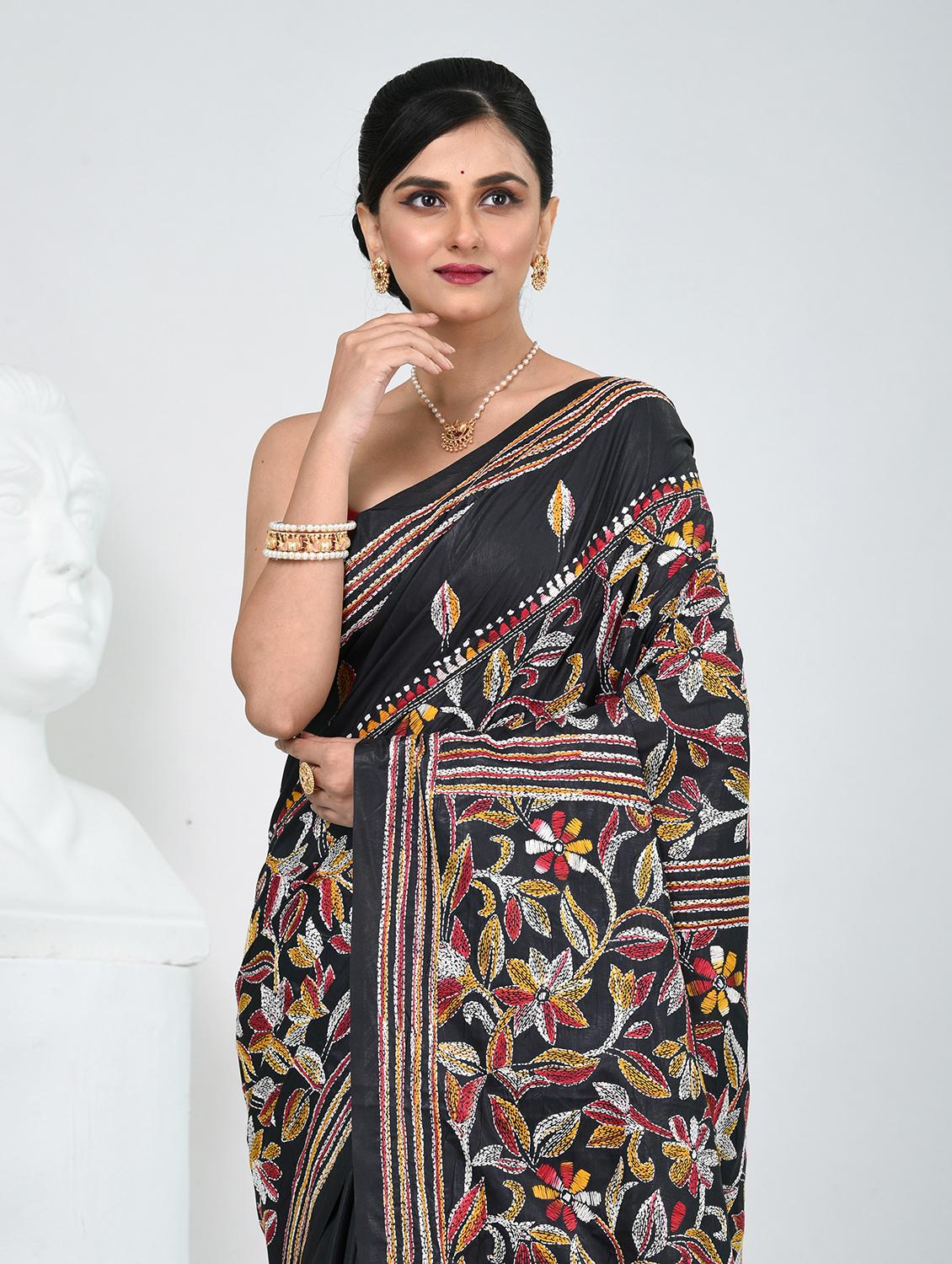 women solid with work handloom saree with blouse - 22060733 - Standard Image - 1