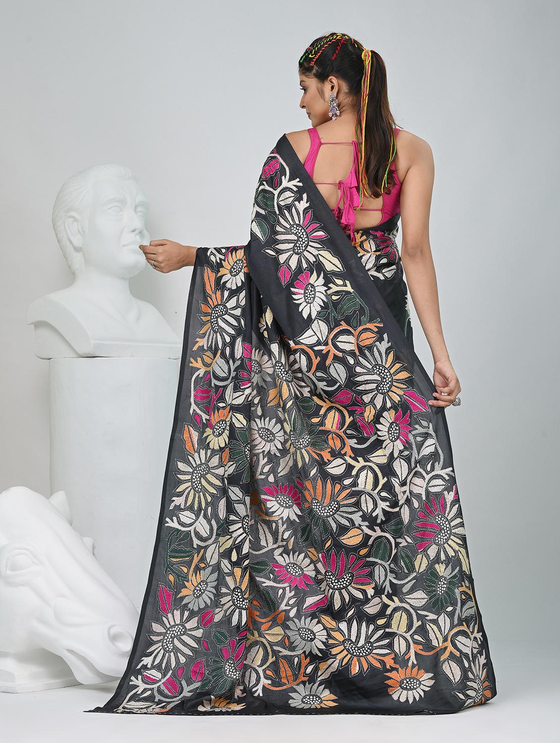 women solid with work handloom saree with blouse - 22060740 - Standard Image - 4