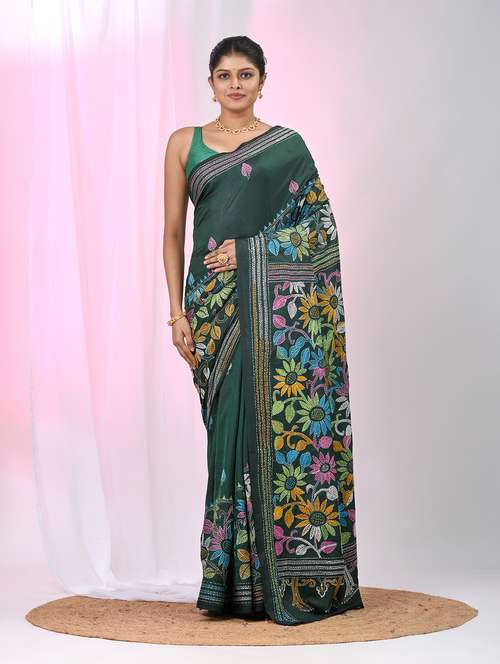 women solid with work handloom saree with blouse - 22060741 - Standard Image - 0