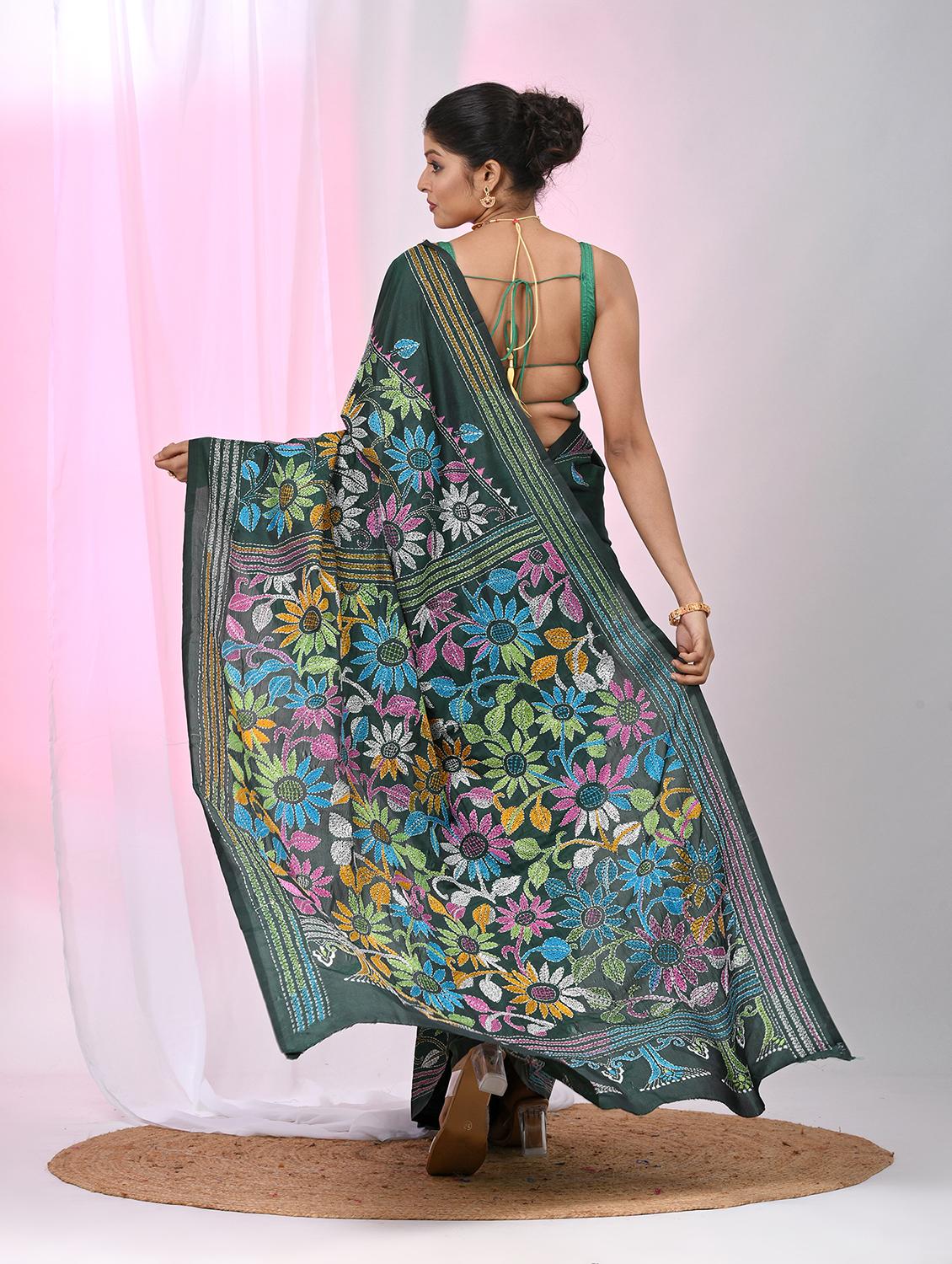 women solid with work handloom saree with blouse - 22060741 - Standard Image - 4
