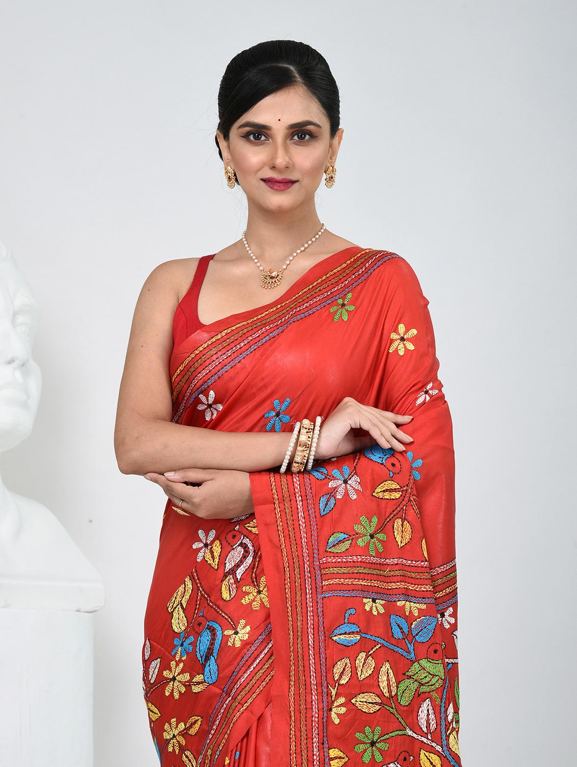 women solid with work handloom saree with blouse - 22060742 - Standard Image - 1