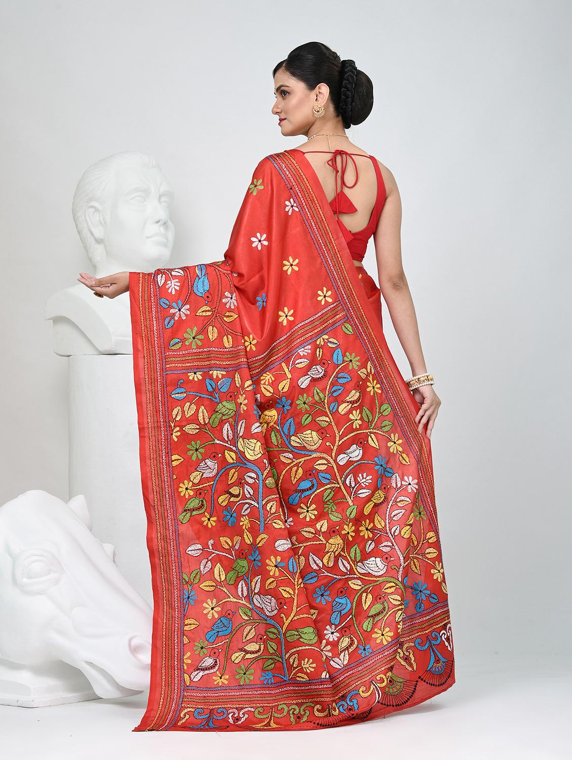women solid with work handloom saree with blouse - 22060742 - Standard Image - 4