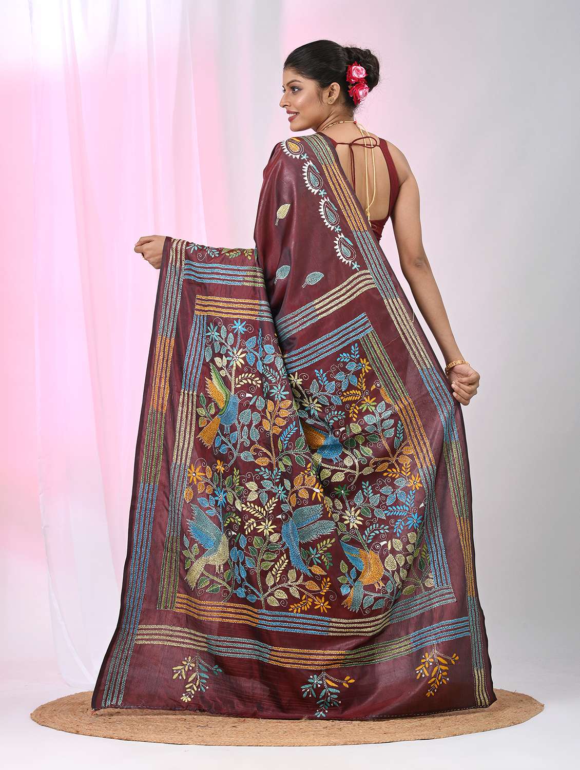 women solid with work handloom saree with blouse - 22060743 -  Standard Image - 4