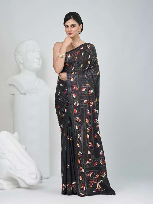 women solid with work handloom saree with blouse - 22060747 - Standard Image - 0