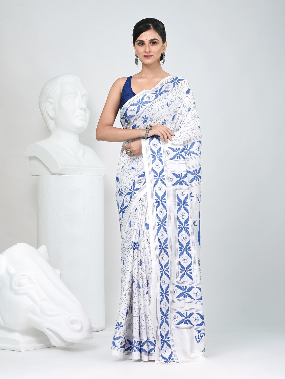 women solid with work handloom saree with blouse - 22060756 - Zoom Image - 0
