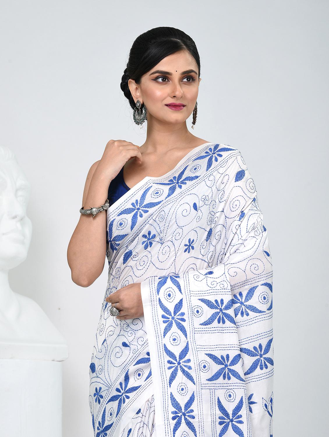 women solid with work handloom saree with blouse - 22060756 -  Standard Image - 1